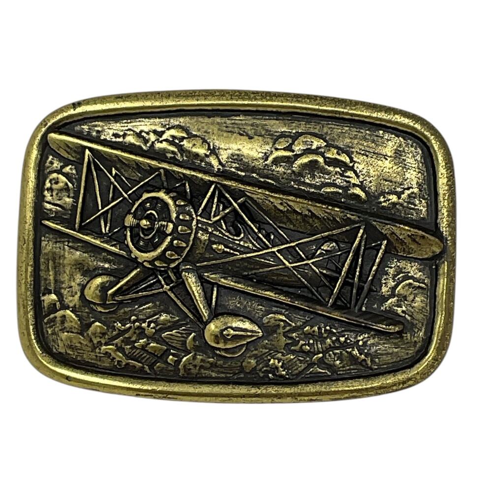 Biplane Airplane Belt Buckle Avon Mens Pilot Aeronautical Vintage Collectible‎